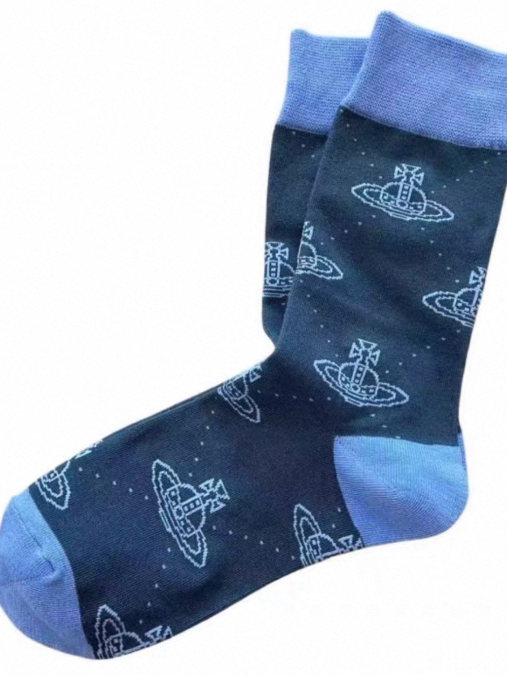Women Vivienne Westwood Navy & Light Blue Planet Pattern Crew Socks